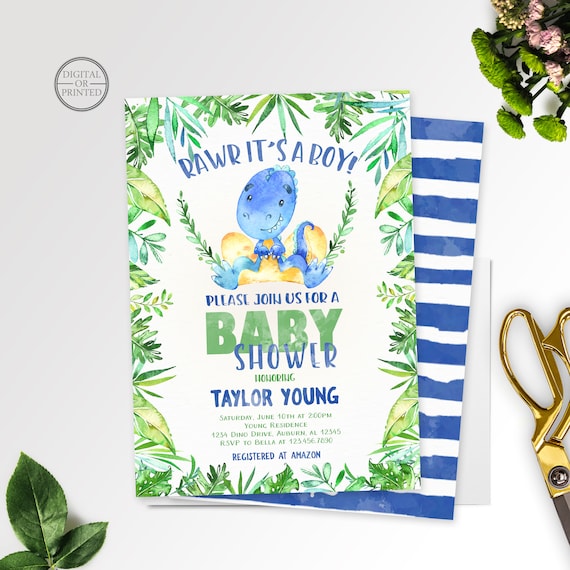 Rawr it's a Boy Dinosaur Baby Shower Invitation, Digital or Printed Il_570xn