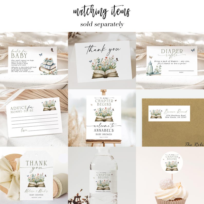 A New Chapter Begins Baby Shower Invitation, Storybook Baby Shower Invite, Gender Neutral, Printed or Instant Editable Template, BA32025 image 4