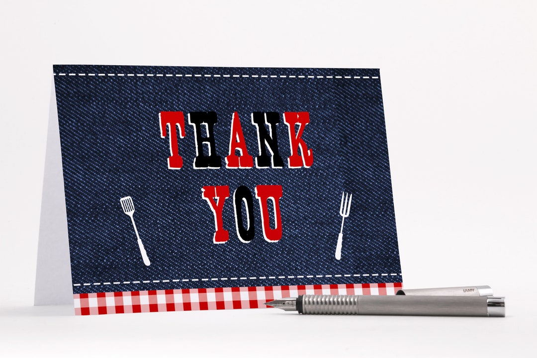 Baby Q Thank You Cards, Folded Card Baby Shower Stationary, Editable