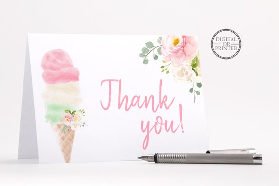 Ice Cream Thank You Cards | Ice Cream Bridal Shower Thank You Card | Bridal Shower Stationary | Folded | Digital or Printed Il_570xn