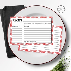 BBQ Recipe Cards | Checkered Recipe Cards | 2- Sided Recipe Cards | Bridal Shower Recipe Cards | Digital or Printed