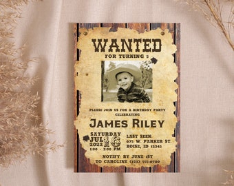 Western Birthday Invitation | Rustic Birthday Invitation | Boys Birthday Invite | Cowboy Birthday Invite | Western Photo | Wanted Poster