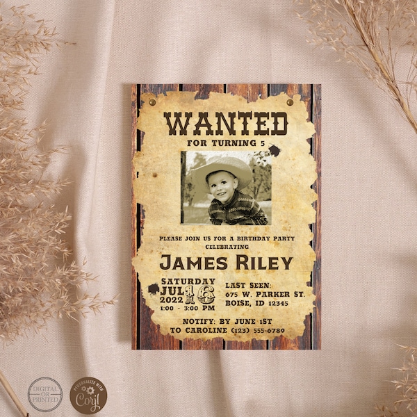 Western Birthday Invitation | Rustic Birthday Invitation | Boys Birthday Invite | Cowboy Birthday Invite | Western Photo | Wanted Poster