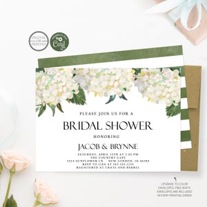 White Hydrangea Bridal Shower Invitation | Printed or Digital