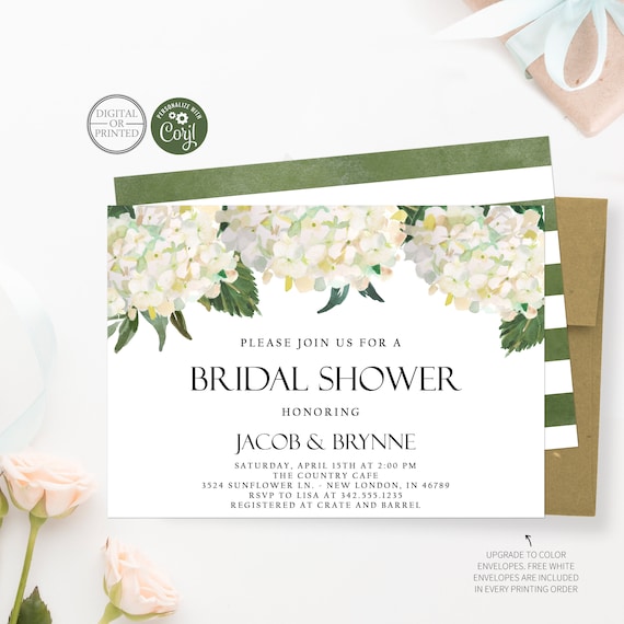 Hydrangea Bridal Shower Invitation | Greenery Bridal Shower Invitation | White Floral Bridal Shower Invitation | Boho Shower | Botanical Il_570xn