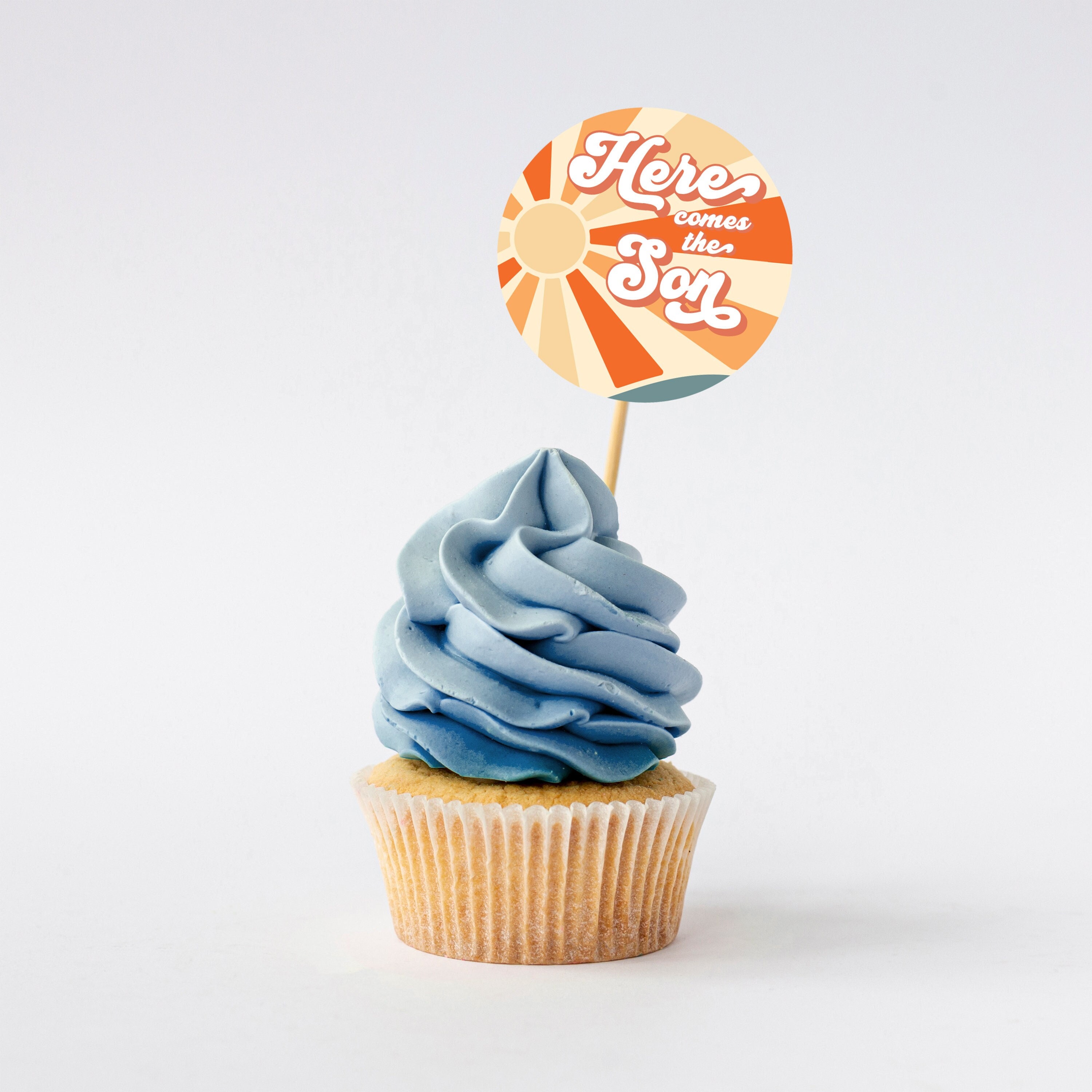 Here Comes the Son Baby Shower Cupcake Toppers Sunshine Party Decor Printed or Instant Digital BAA1123