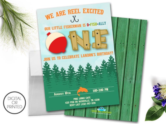 Fishing Birthday Invitaiton | Fishing Birthday Party | Fish Birthday | Reel Excited | Ofishally One | First Birthday | Digital or Printed Il_570xn