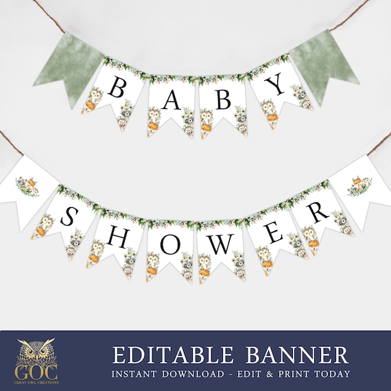 Woodland Baby Shower Banner Animal Printable Banner Template