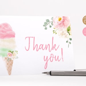 Ice Cream Folded Thank You Cards | Ice Cream Bridal Shower Thank You Card | Editable Instant Digital or Printed | BR-22420