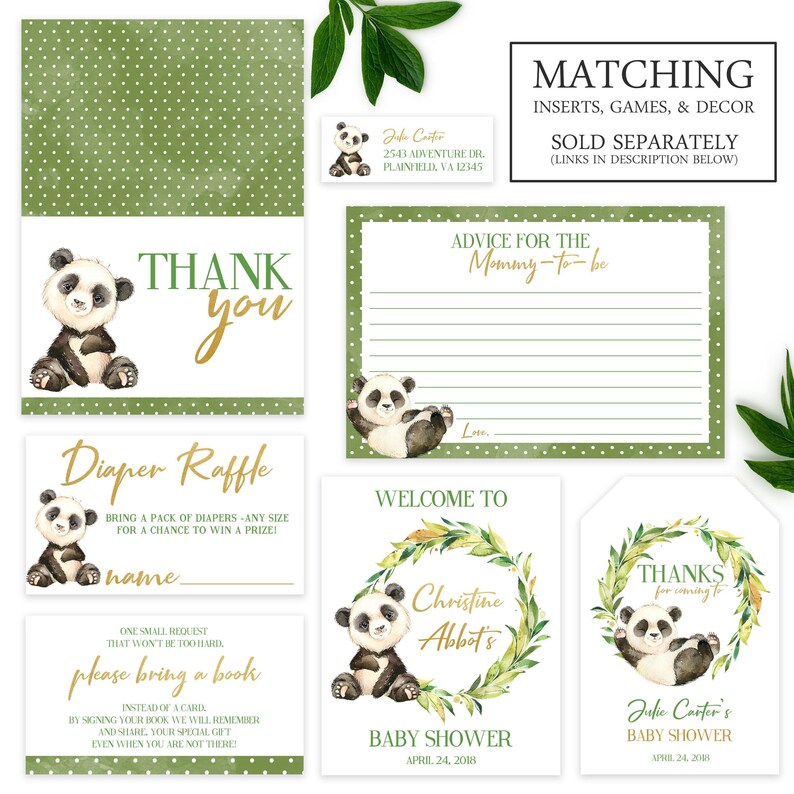 Panda Baby Shower Invitation, Greenery Animal Baby Shower Invite, Digital or Printed image 5