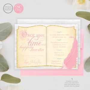 Story Book Baby Shower Invitation, Book Themed Baby Shower Invitation, Once Upon a Time Baby Shower Invitations, Library, Fairy Tale, Girl