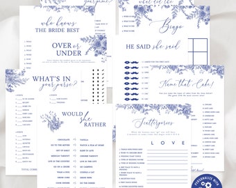 Blue Floral Bridal Shower Games Package, Something is Blue, Editable Instant Download, BR-31323