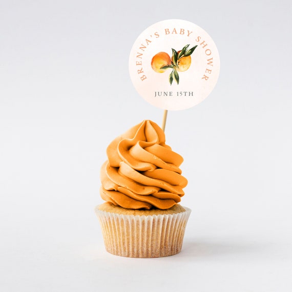 Little Cutie Baby Shower Cupcake Toppers, Citrus Orange Party Decor,  Printed or Instant Digital