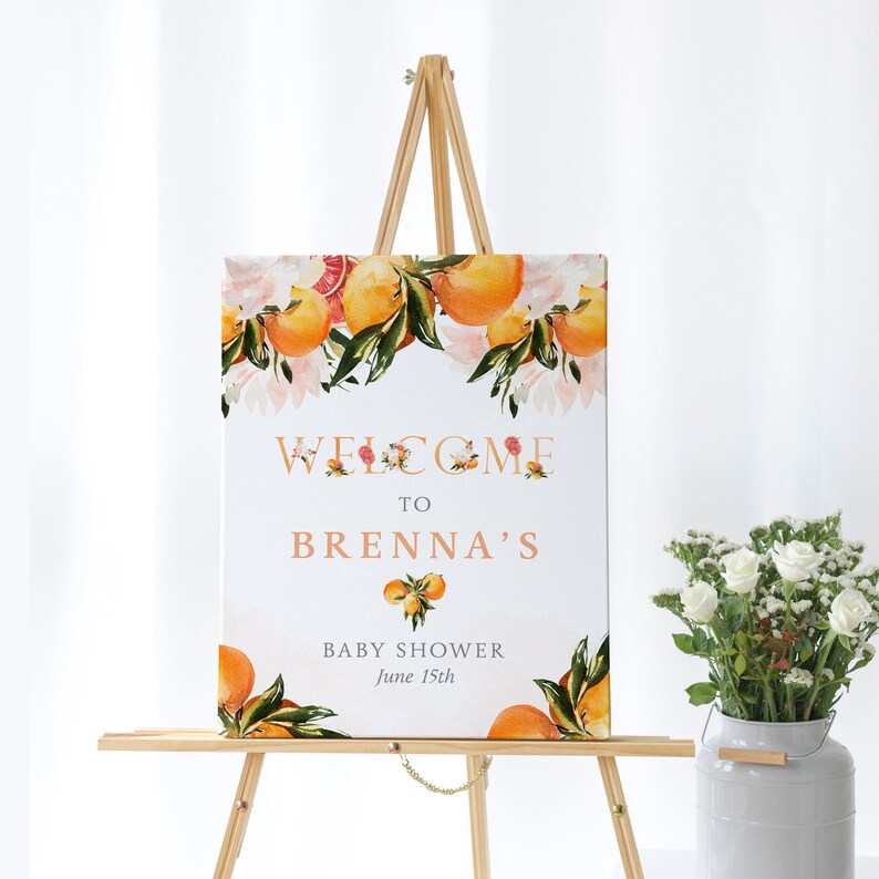 Orange Little Cutie Welcome Baby Shower Sign | Baby Shower Welcome Sign | Editable Instant Digital or Printed bild 3