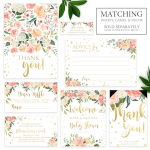 Floral Baby Shower Invitation | Sweet Baby Girl Baby Shower Invitation | Peach and Gold Baby Shower Invite | Digital or Printed image 4