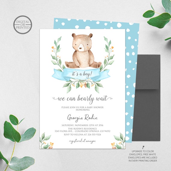 we can bearly wait baby shower invitations