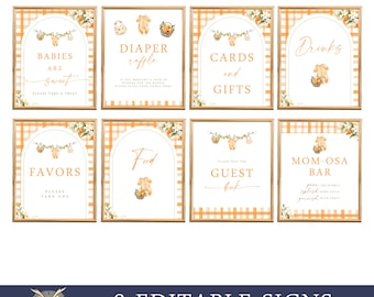 Little Cutie Baby Shower Sign Package, Citrus Orange 8x10, Editable Instant Download, BA31725