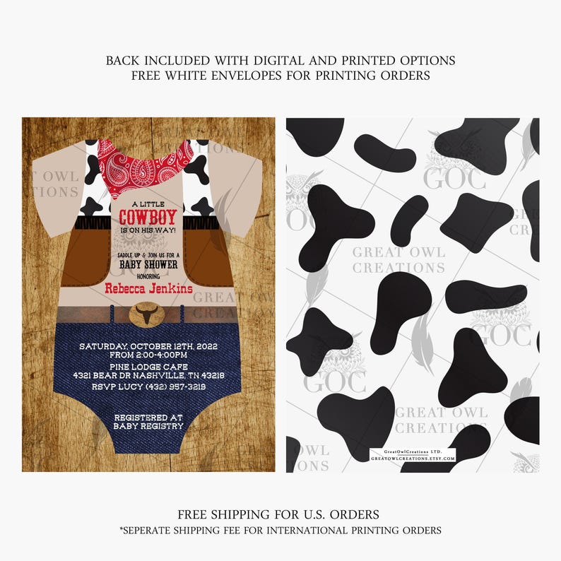 Cowboy Baby Shower Invitation | A Little Cowboy is on the Way Invite | Western Baby Shower Invite | Digital or Printed image 2