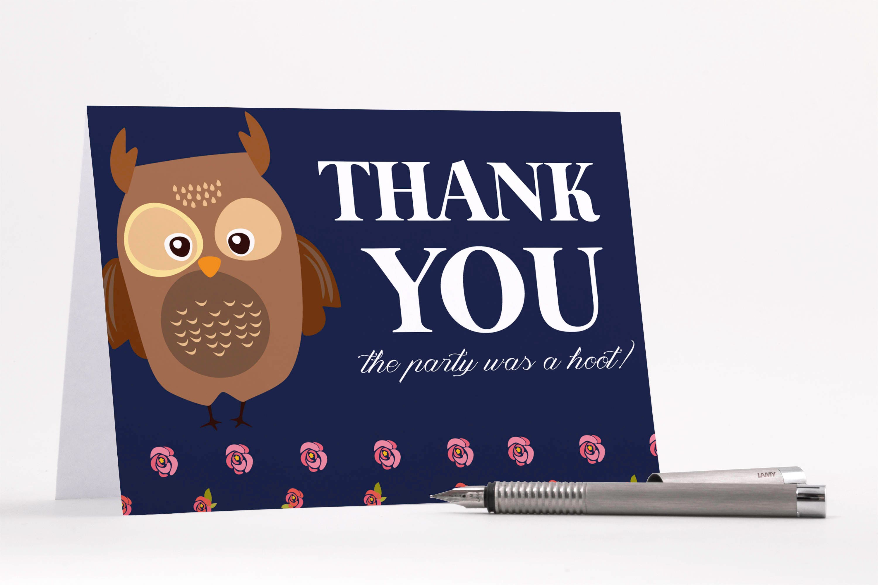 Owl Thank You Cards Owl Baby Shower Thank You Card Navy Etsy