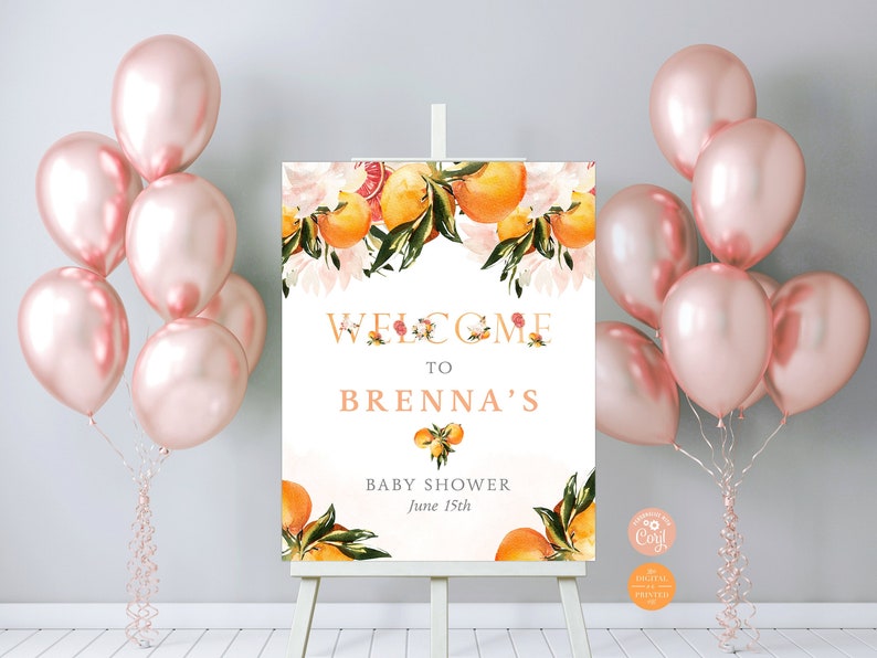 Orange Little Cutie Welcome Baby Shower Sign | Baby Shower Welcome Sign | Editable Instant Digital or Printed bild 1