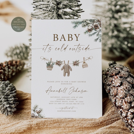 Winter Baby Shower Invitation Template, Baby it's Cold Outside Invite, Gender Neutral, Instant Digital or Printed, BA9425