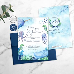 Tropical Sea and Ocean Baby Shower Invitation | Editable Template Digital or Printed Invite immagine 1