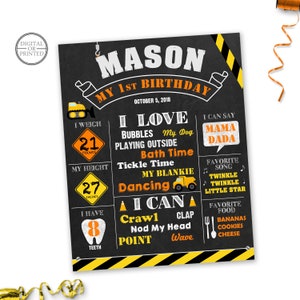 Construction Birthday Board | Construction Birthday Poster | Construction Chalkboard Sign | Construction First Birthday Chalkboard