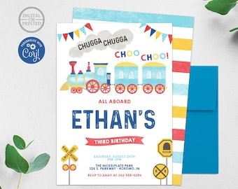 Train Birthday Invitation | Chugga Chugga Two Two Birthday Invitation | Train Party |  Digital or Printed