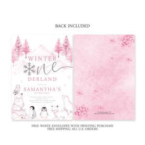 Pink Winter Wonderland Birthday Invitation | Winter ONEderland Invite | Winter Woodland First Birthday Invite | Instant Digital or Printed image 2