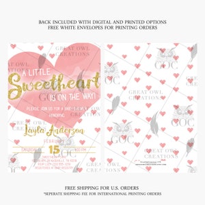 Pink and Gold Baby Shower Invitation | Heart Baby Shower Invitaiton | Valentines Baby Shower Invitation | Valentines Theme | Sweetheart image 2
