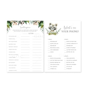 Woodland Baby Shower Games Package | Self Edit Instant Download Printable image 6
