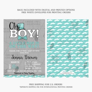 Little Man Baby Shower Invitation | Mustache Baby Shower Invitations | Oh Boy Baby Shower Invitation | Little Gentleman | Bow Tie | Top Hat 画像 2