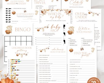Kleiner Kürbis-Baby-Dusche-Spiele-Paket, Selbst bearbeiten Instant Download Printable, BA7725