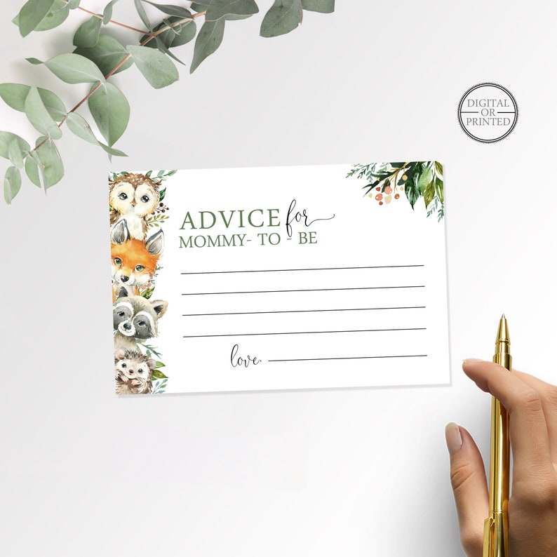 Greenery Woodland Advice Cards Wild One Forest Baby Shower Advice Cards 4x6 Cards Editable Instant Digital or Printed image 1