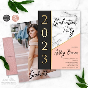 Modern Graduation Announcement | Geometric Marble Graduation Party Invitation | College Graduate | High School | Instant Digital or Printed