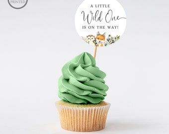 Woodland Greenery Baby Shower Cupcake Toppers, Forest Animals Party Decor, Printed or Instant Digital