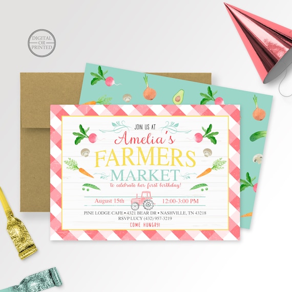 Farmers Market Birthday Invitation | Farmers Market Party Invite | Farm Invitation | Digital or Printed Il_570xn