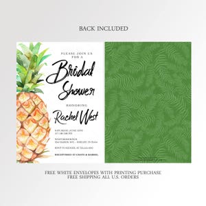 Tropical Bridal Shower Invitation Pineapple Bridal Shower Invitation Printed Invitation or Digital Invite image 2