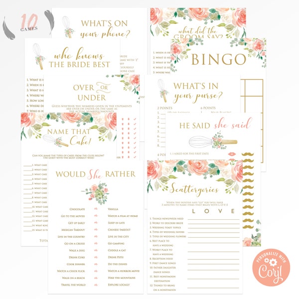 Instant Download Whisked Away Bridal Shower Games Package