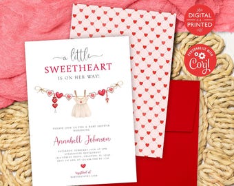 Valentines Baby Shower Invitation, Sweetheart Baby Shower Invite, Printed or Editable Instant Digital, BA121223