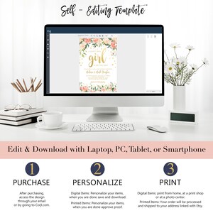 Floral Baby Shower Invitation | Sweet Baby Girl Baby Shower Invitation | Peach and Gold Baby Shower Invite | Digital or Printed image 6