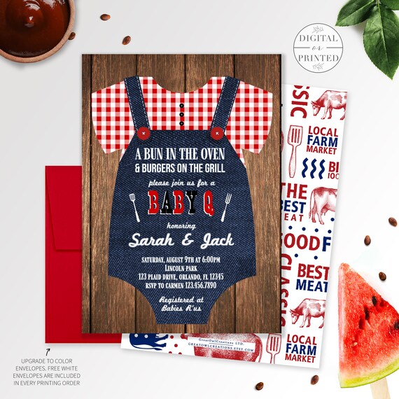 Bun in the Oven Invitation | Baby Q Coed Baby Shower Invitation | BBQ Baby Shower Invite | Digital or Printed Il_570xn