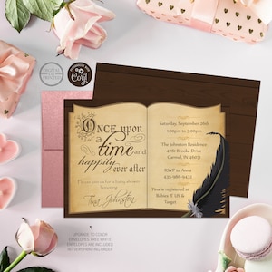Storybook Baby Shower Invitation, Book Themed Baby Shower Invitation, Once Upon a Time, Library, Fairy Tale, Digital or Printed afbeelding 1