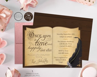 Storybook Baby Shower Invitation, Book Themed Baby Shower Invitation, Once Upon a Time, Library, Fairy Tale, Digital or Printed