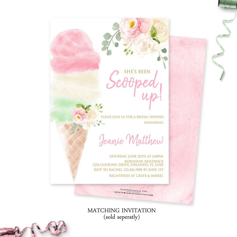 Floral Ice Cream Favor Tags Ice Cream Bridal Shower Favor Etsy