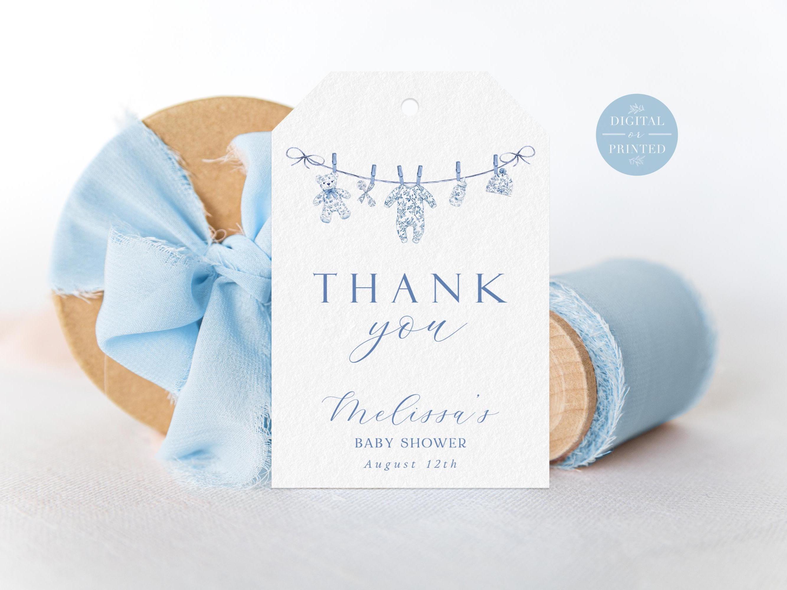 Blue Baby Shower Favor Tags, vintage floral Party Favor Tag, Instant Digital or Printed, BA41625
