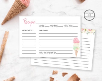 Ice Cream Recipe Cards | 2- Sided Recipe Cards | Bridal Shower Ice Cream Recipe Cards | Instant Editable Digital or Printed | BR-22420