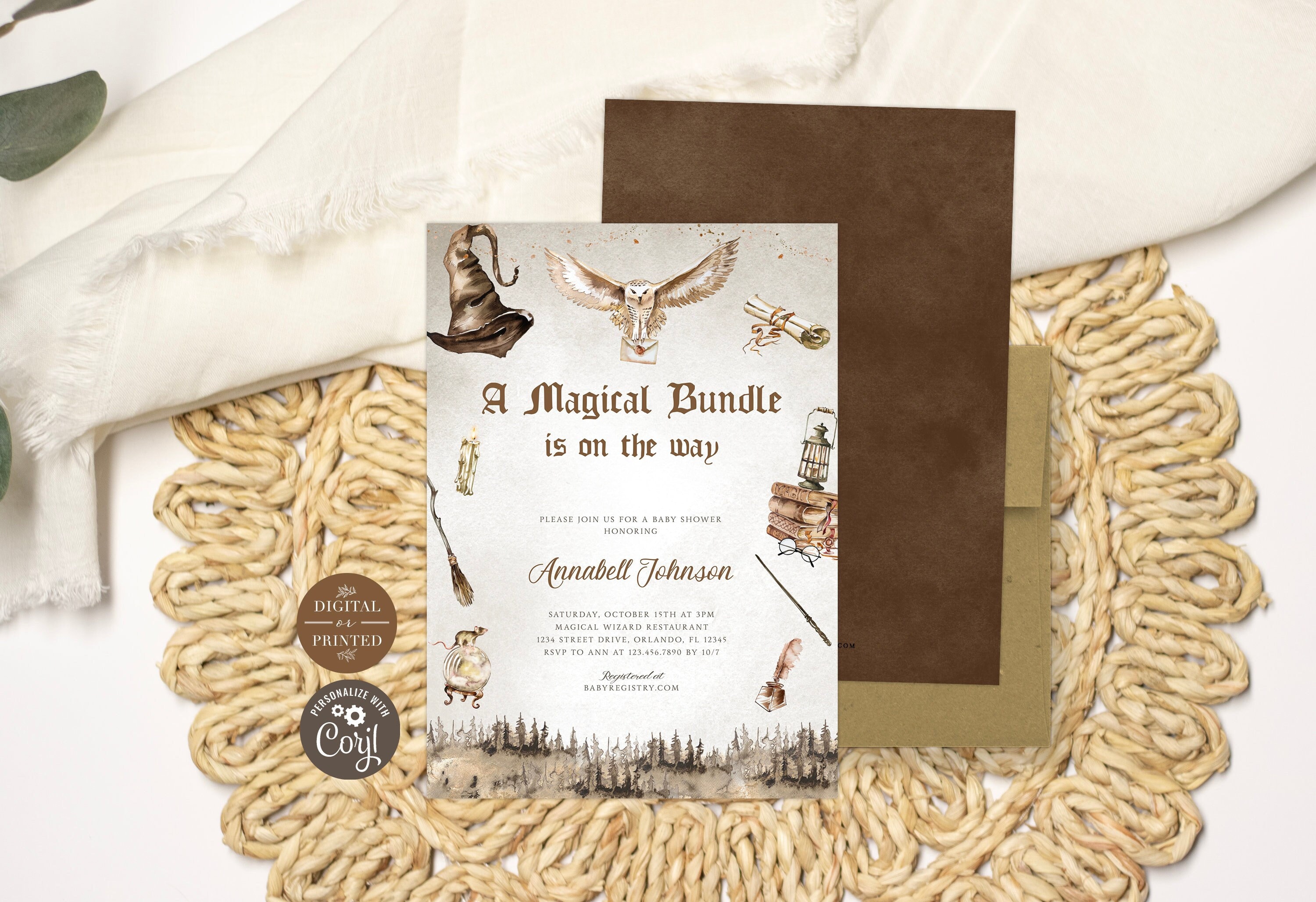Wizard Baby Shower Invitation A Magical Bundle is on the Way Baby Shower Invite Editable Instant Digital or Printed BA71123