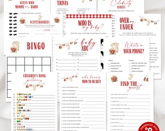 Paquete de juegos para baby shower de Apple, autoeditable, descarga instantánea e imprimible, BA6525