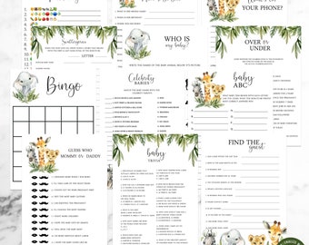 Safari Wild One Self Edit Instant Download Printable Baby Shower Games Package | BA-52623